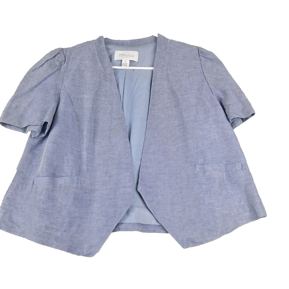 Nordstrom Signature Blazer Women's M Blue Gray Open Jacket Light Linen Cotton